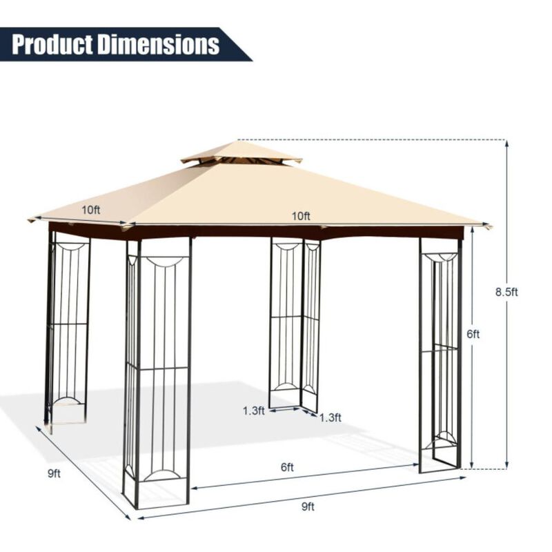 Hivvago 10 x 10 Feet L-Shaped Patio Canopy Gazebo Outdoor 2-Tier Steel Tent