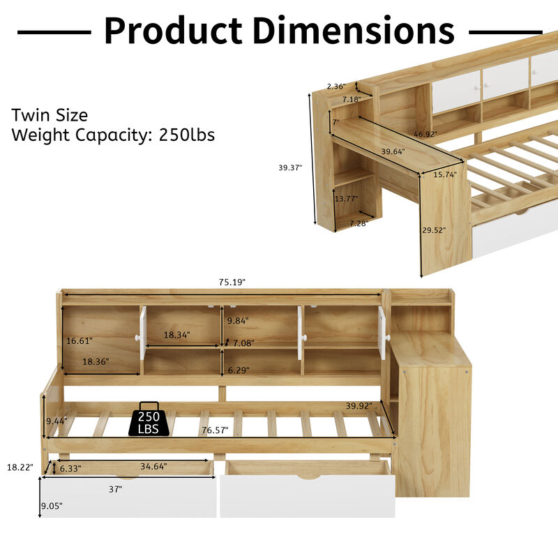 Merax Wooden L-Shape Daybed with Storage