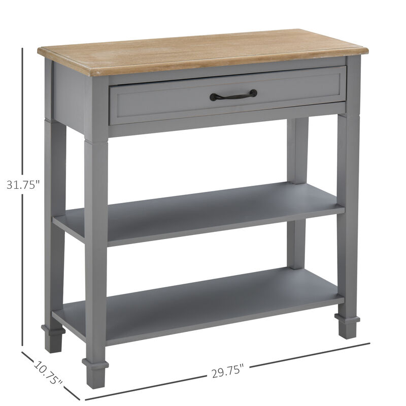 Freestanding Wooden End Table with 2 Open Shelving Spaces and Pull-Put Drawer