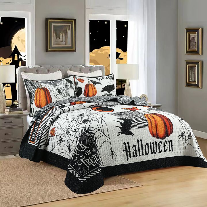 Marcielo 3 Pcs Halloween Themed Quilt Bedspread Set Queen