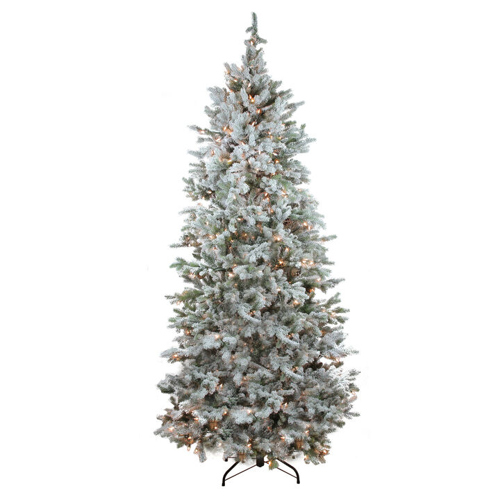 7.5' Pre-Lit Slim Flocked Colorado Spruce Artificial Christmas Tree - Clear Dura-Lit Lights