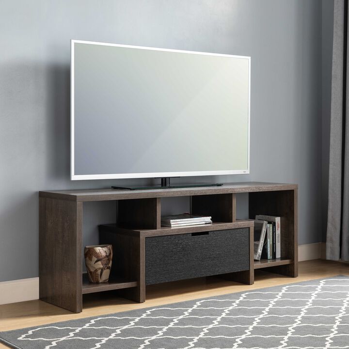 Walnut Oak & Black TV Stand with Center Drawer and 2 Shelves