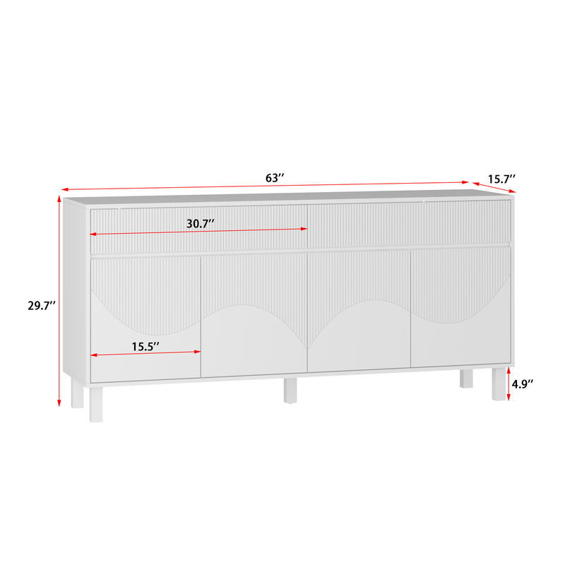 FUFU&GAGA White Storage Cabinet with Multiple Doors and Shelves, (63"W x 15.7"D x 29.7"H),White