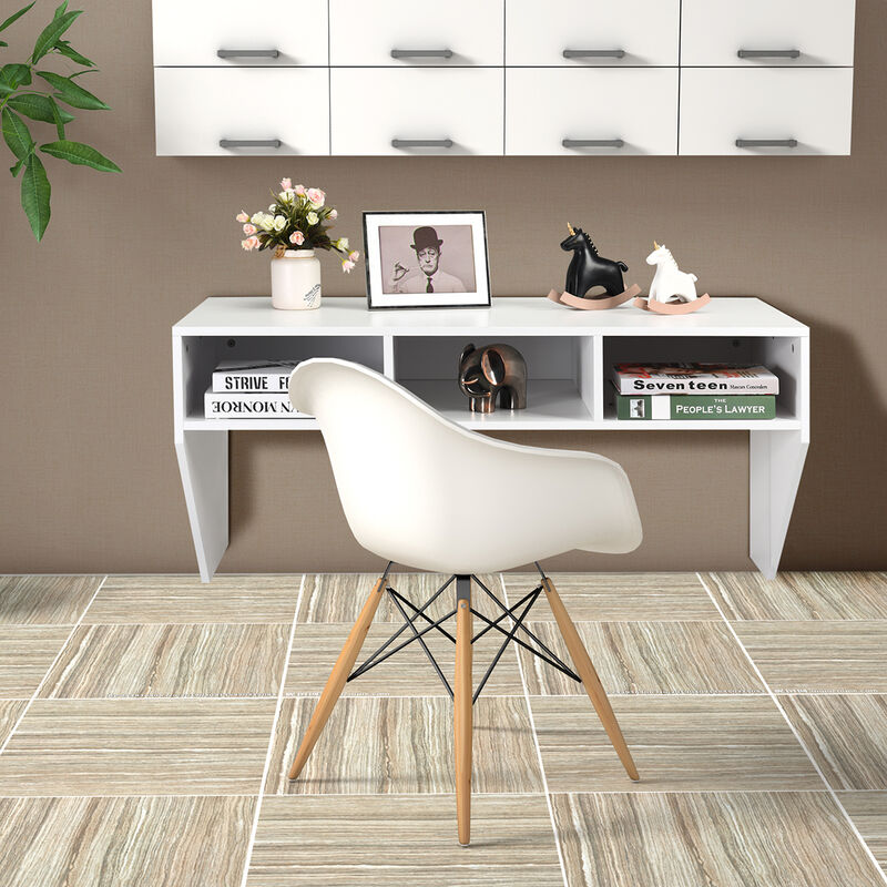 Wall Mounted Floating Computer Table Desk Home Office Storage Shelf White