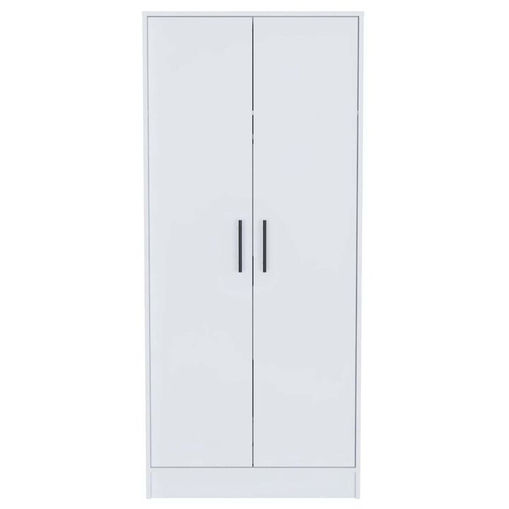 Ambery 180 Armoire, Two Shelves, Double Door, Metal Rod, One Drawer - White
