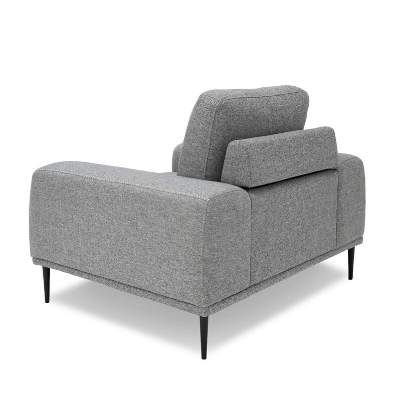 Reno Zica 44 Inch Accent Chair, Gray Polyester, Black Metal Legs, Wood - Benzara