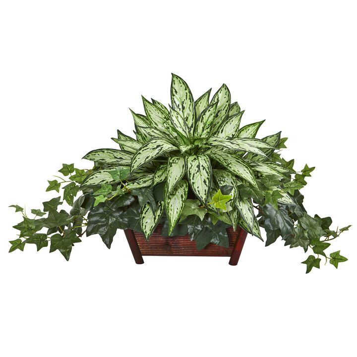 Hivvago Silver Queen and Ivy Artificial Plant in Decorative Planter