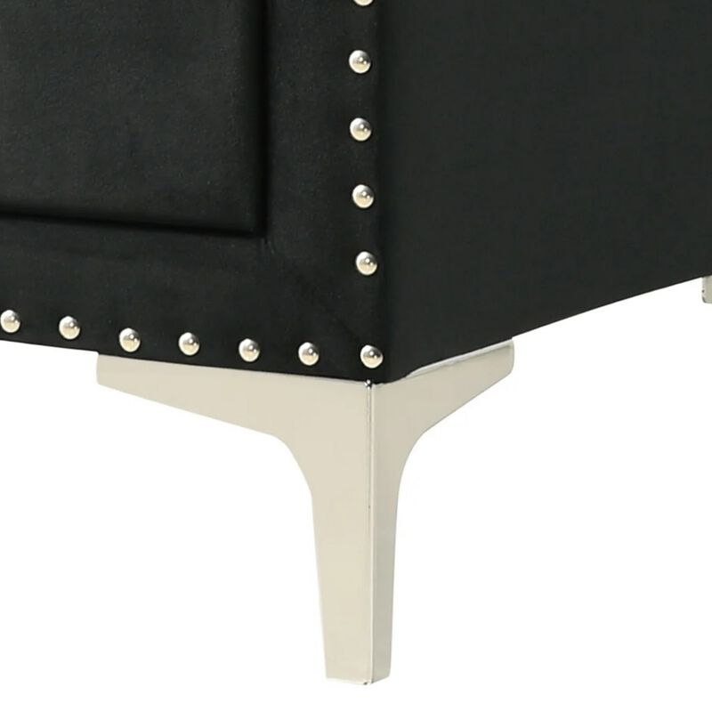 Moha 28 Inch Nightstand, Wood, 2 Drawers, Metal Handles, Black Velvet - Benzara