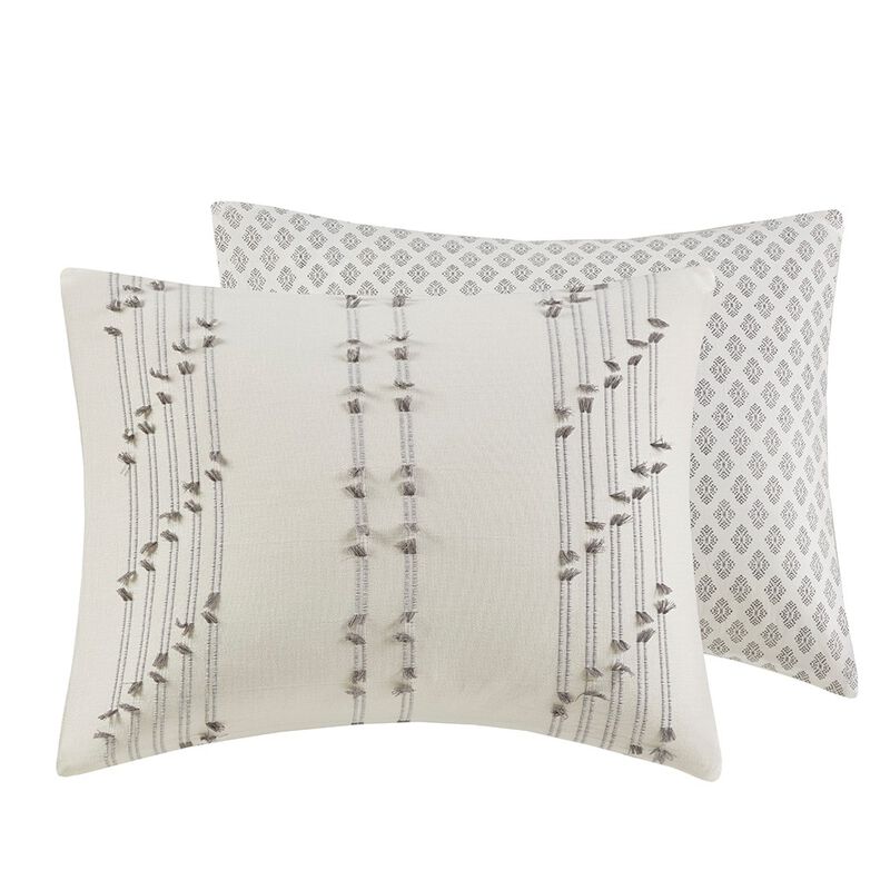 Gracie Mills Trujillo 3-Piece Embroidered Stripes Cotton Jacquard Duvet Cover Set