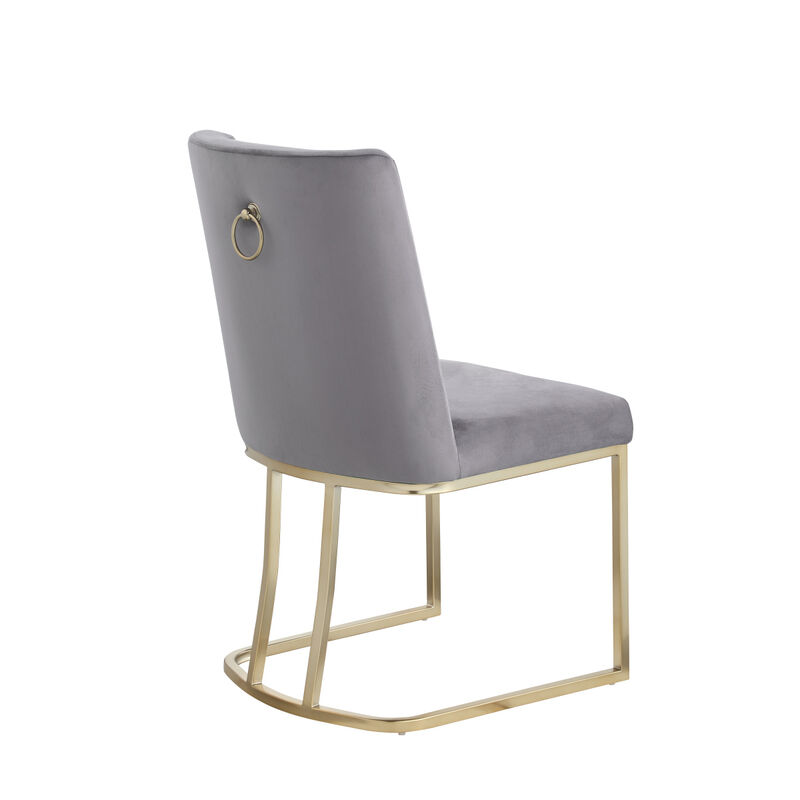 Dining Chairs, Velvet Upholstered Side Chair, Gold Metal Legs (Set Of 2) - Gray