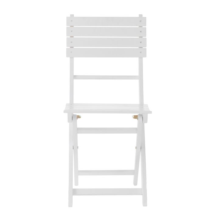Cami Outdoor Foldable Dining Chair Set of 2, Slatted, X Legs, White - Benzara