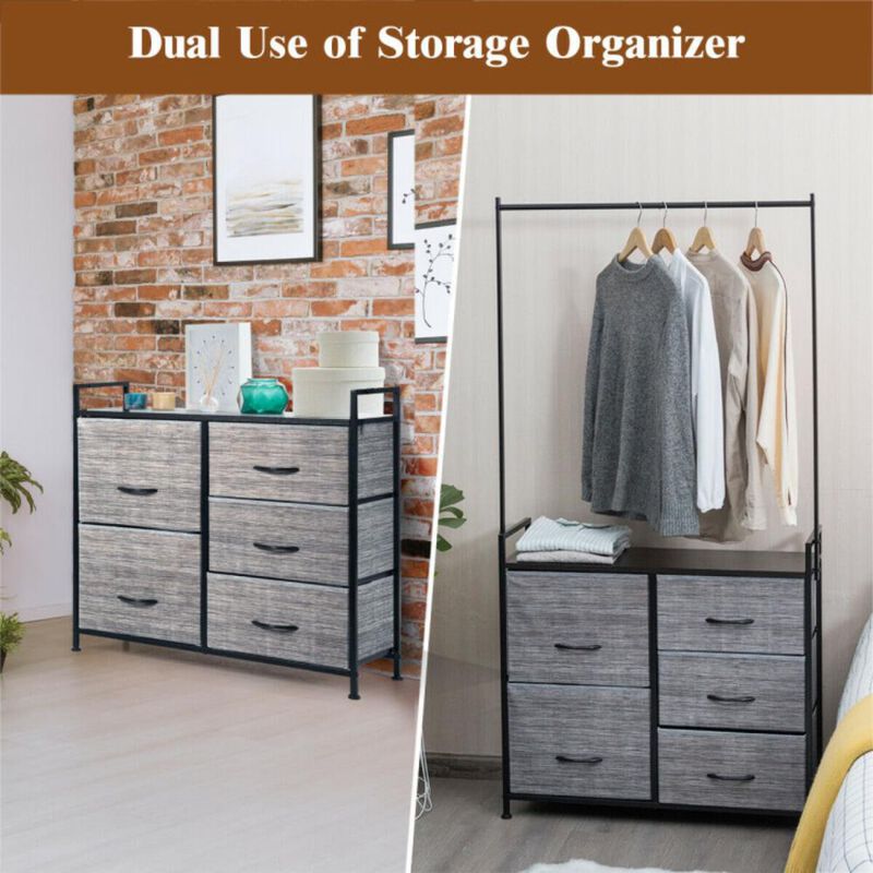 Hivvago 5 Fabric Drawers Dresser with Metal Frame and Wooden Top