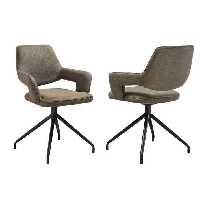 Samy 23 Inch Swivel Dining Chair Set of 2, Curved Back, Brown, Black Legs - Benzara