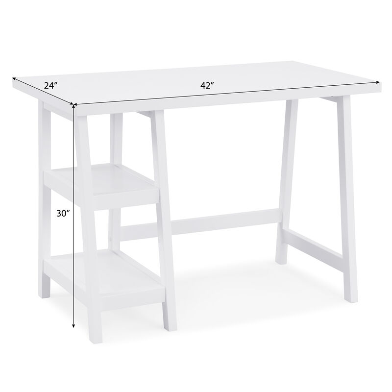 Contemporary Wood Writing Desk with Storage, White