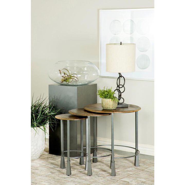 Deja 3-piece Round Nesting Table Natural and Gunmetal