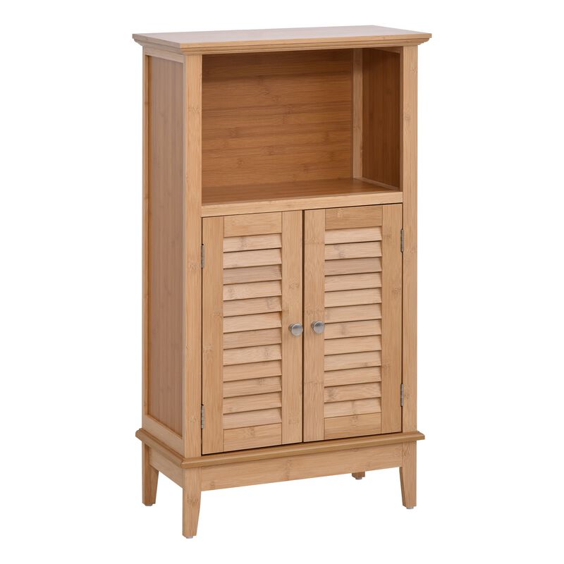 Natural Bamboo Organizer: Floor Cabinet with Multiple Shelves and Doors