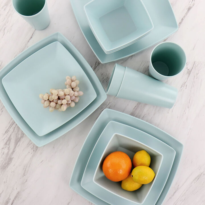 Gibson Home Grayson Melamine 16 Piece Square Dinnerware Set in Mint