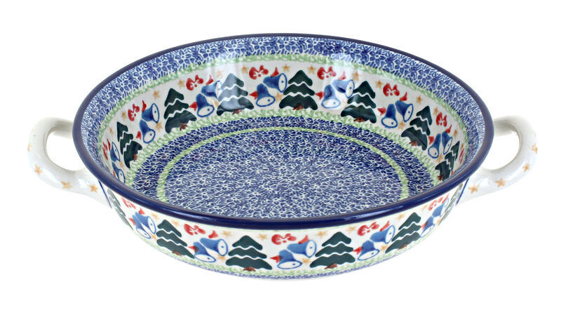 Blue Rose Polish Pottery Hummingbird Small Round Casserole with Handles