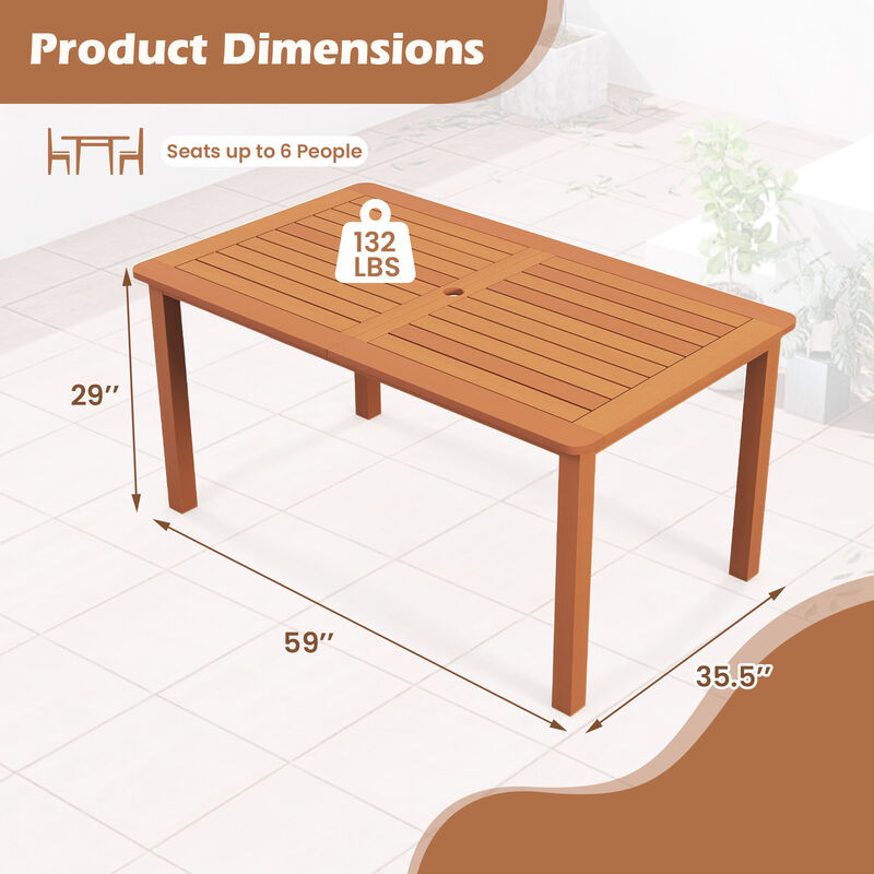 Outdoor Dining Table with Umbrella Hole for 6 People Patio & Garden Furniture