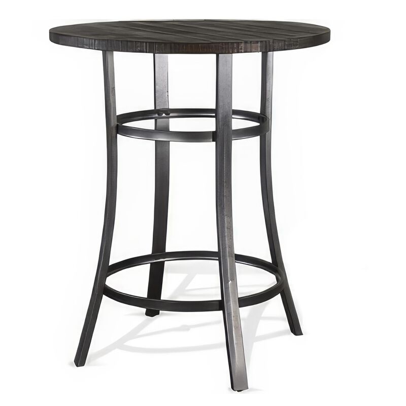 Flint Bar Height Table Round 42 Inch, Dark Brown Mahogany Wood n Metal - Benzara