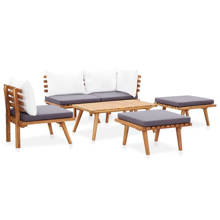 Roma 6pc Modular Outdoor Sofa and Coffee Table Set, Brown Acacia Wood - Benzara