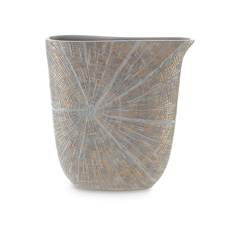 Denver Vase, Set of 2, 14 Inch, Starburst Pattern, Antique Gold Polyresin - Benzara