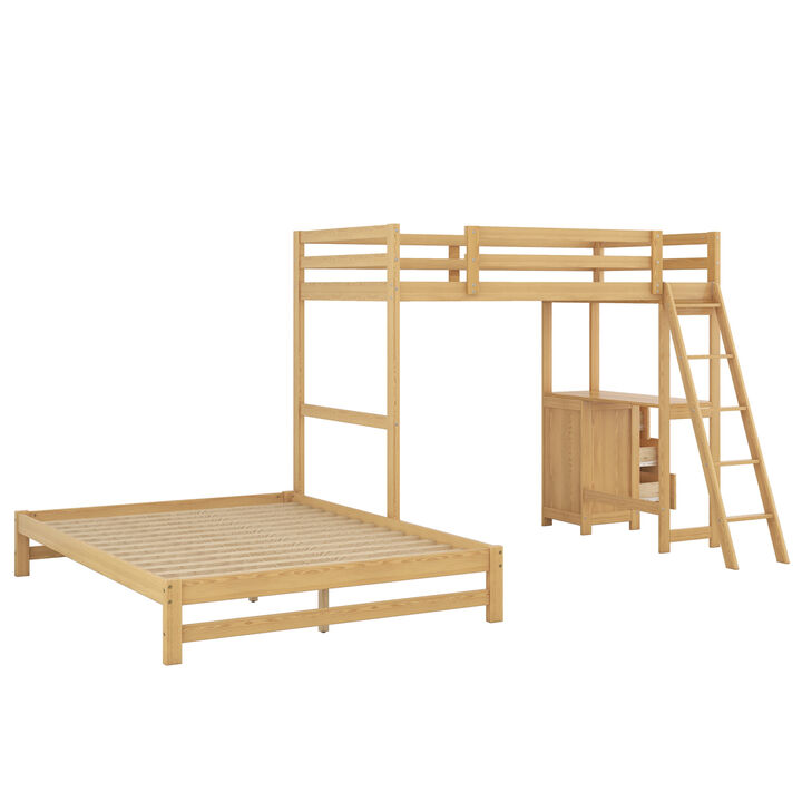 Twin Over Full Bunk Bed With Built-In Desk And Three Drawers