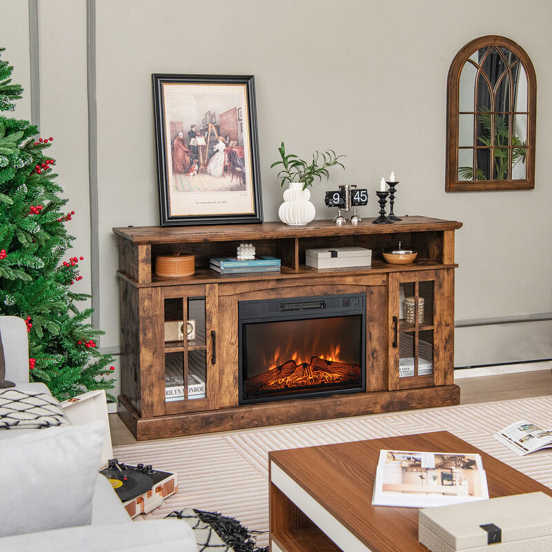 Fireplace TV Stand for TVs with Side Cabinets and Remote Control