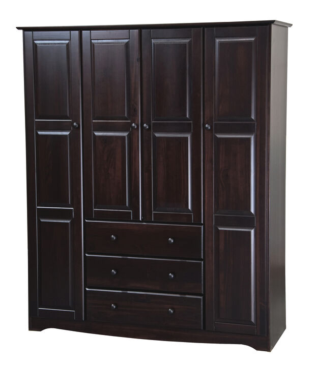 100% Solid Wood Family 4-Door Wardrobe