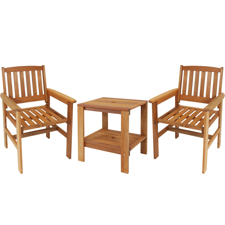 Sunnydaze Meranti Wood 3-Piece Patio Conversation Set with 2 Chairs