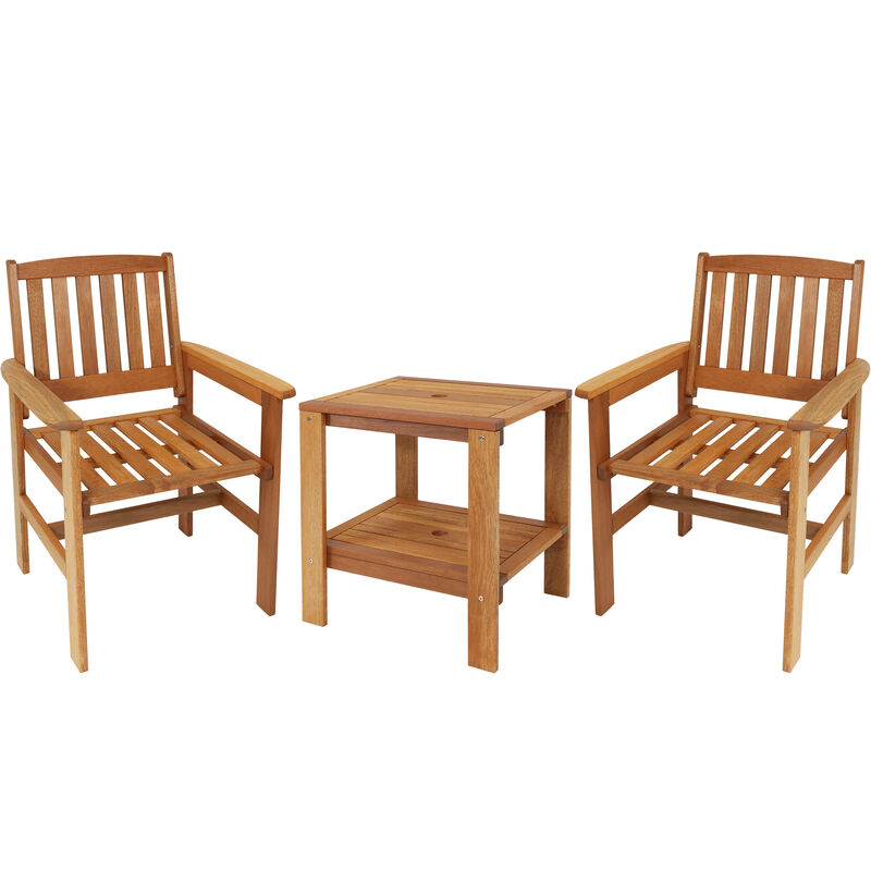 Sunnydaze Meranti Wood 3-Piece Patio Conversation Set with 2 Chairs