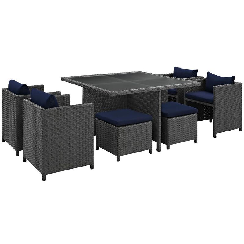 Sojourn 9 Piece Outdoor Patio Sunbrella Dining Set - Canvas Navy