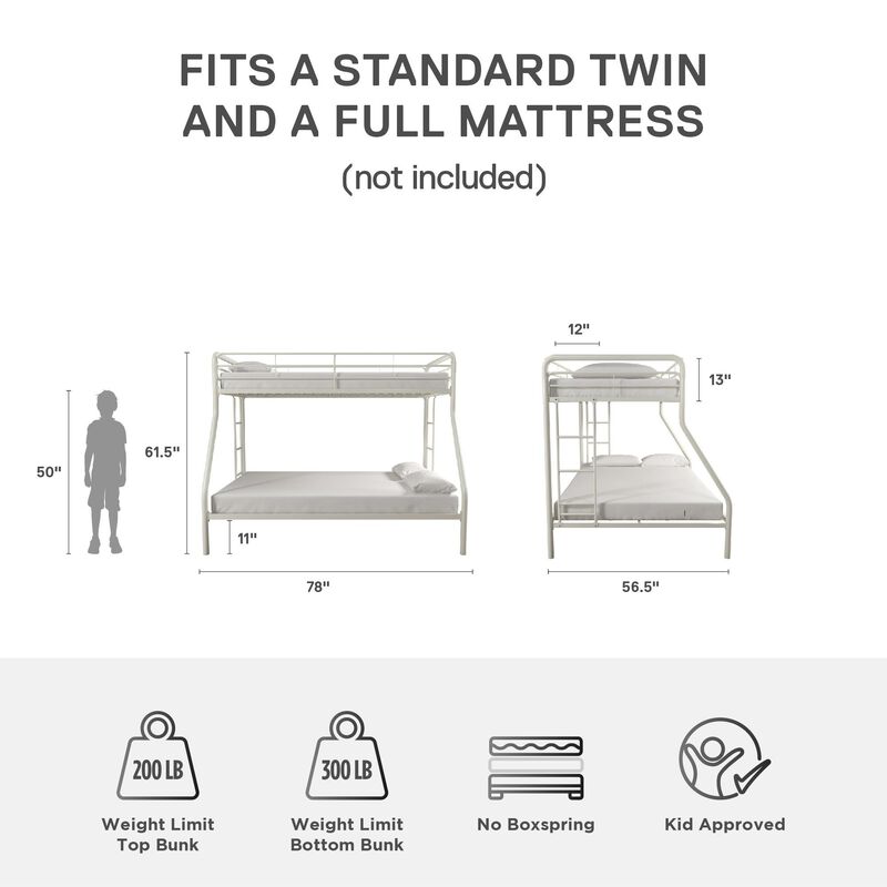 Atwater Living Cassia Twin over Full Metal Bunk Bed with Two Ladders and Safety Railings