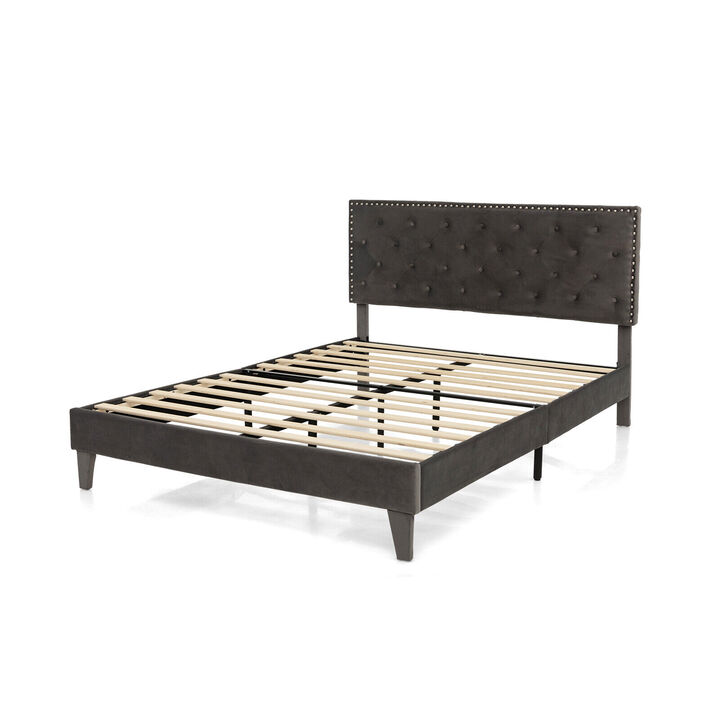 Upholstered Platform Bed with Tufted Headboard-Full Size