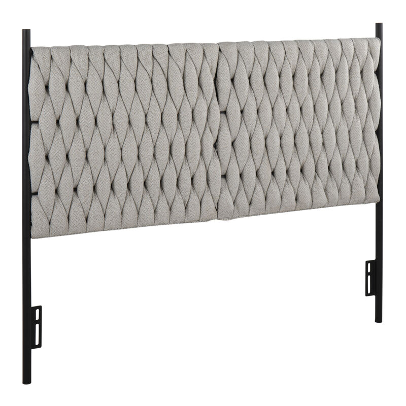 Braided Matisse Queen Size Headboard In Black Metal And Cream Fabric