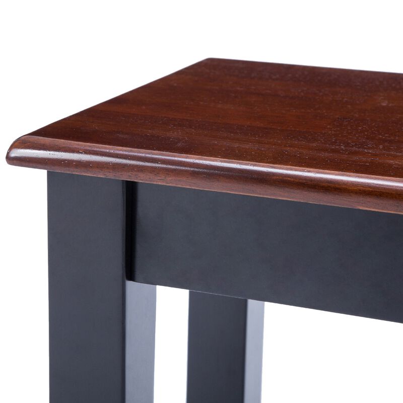 Zoy 48 Inch Wood Dining Bench, Cherry Brown Top, Classic Black Tapered Legs-Benzara