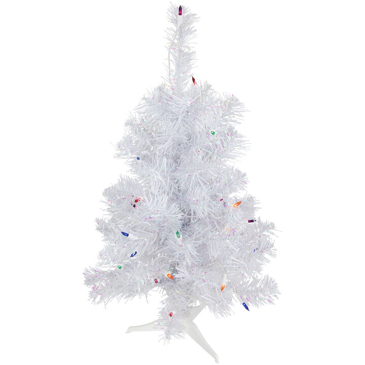 2' Pre-lit Rockport White Pine Artificial Christmas Tree  Multi Lights