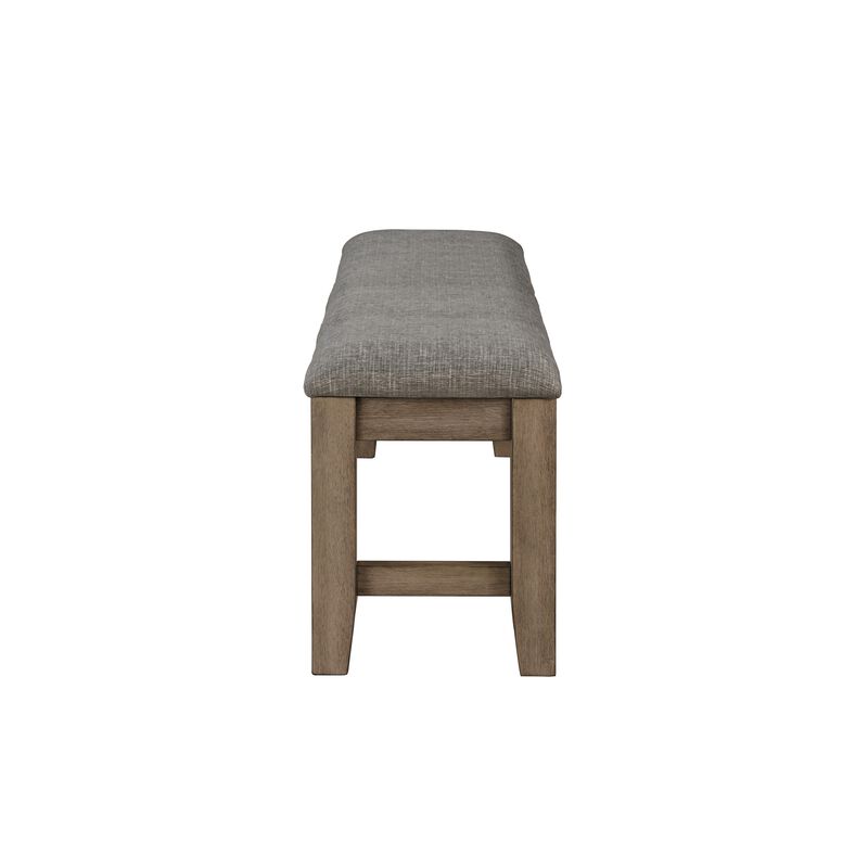 Harris Dining Bench, Gray Fabric, Brown Solid Rubberwood, 60 Inch - Benzara