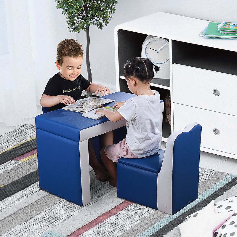 Blue Kids' Multitasker: 2-in-1 Sofa/Table Set with Storage