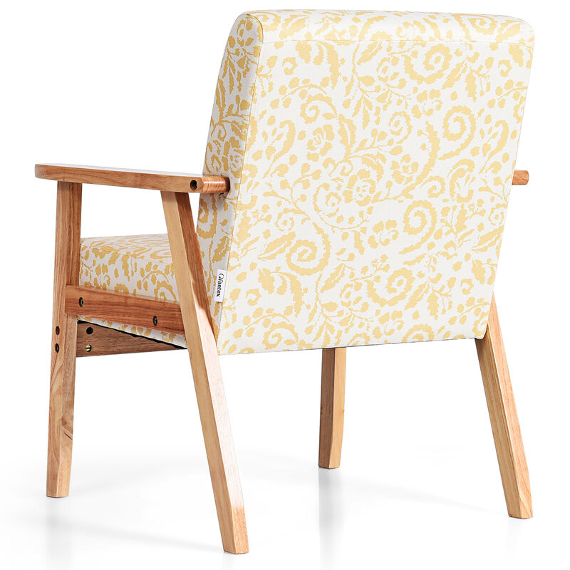 Costway 2PCS Accent Armchair Upholstered Chair Home Office w/ Wooden Frame White
