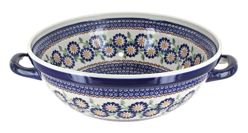Blue Rose Polish Pottery Sage Floral Colander