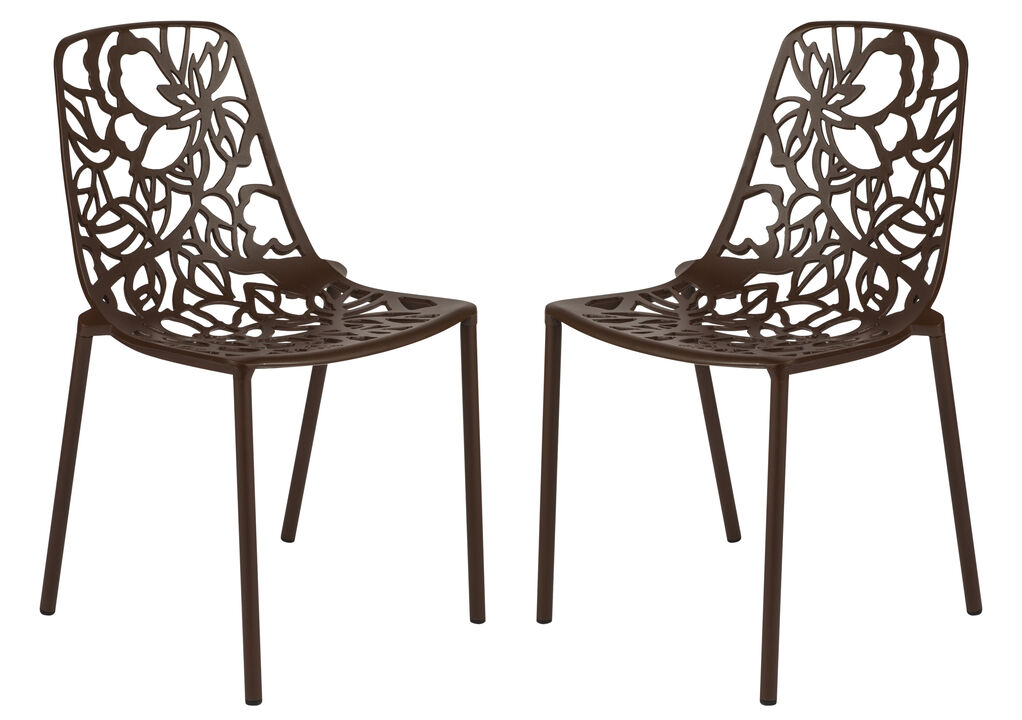 LeisureMod Devon Modern Aluminum Outdoor Dining Chair set of 2 in Red