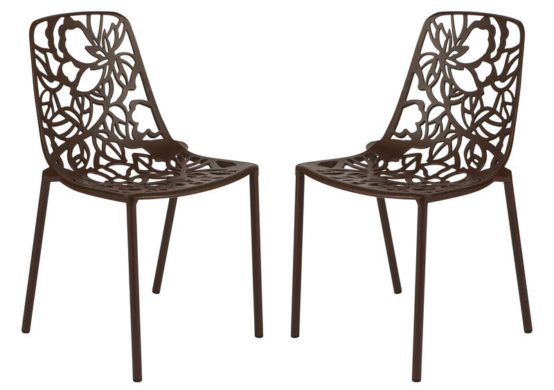 LeisureMod Devon Modern Aluminum Outdoor Dining Chair set of 2 in Red