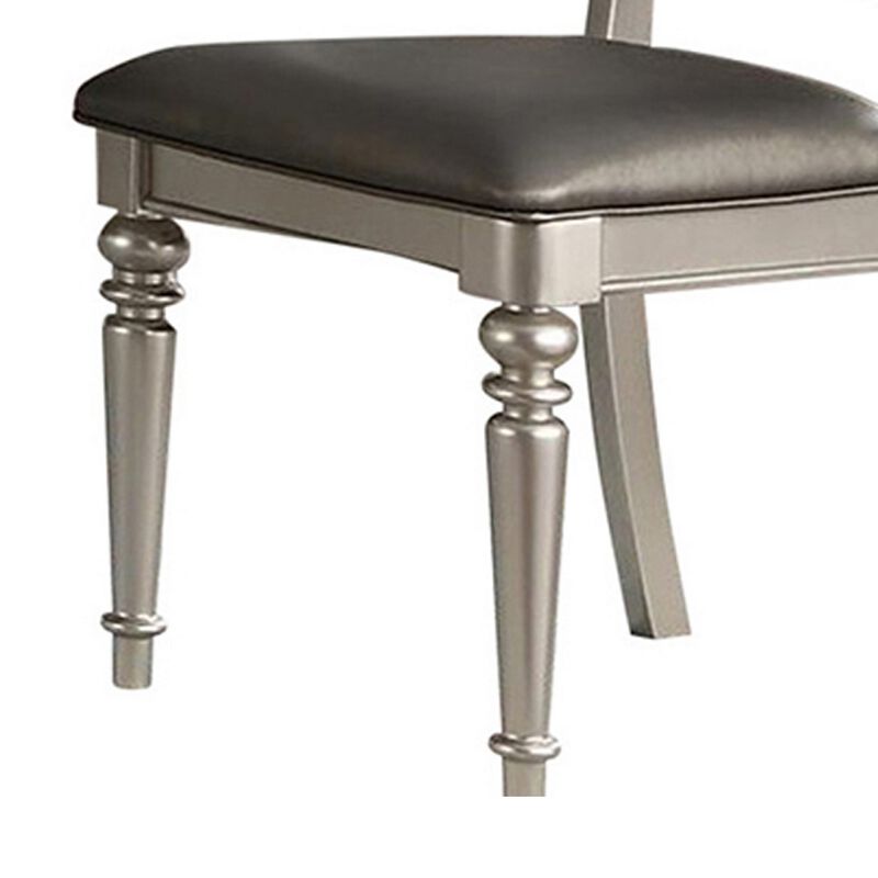 Rubber Wood Dining Chair With Diamond Tufted Back, Set Of 2,Gray-Benzara