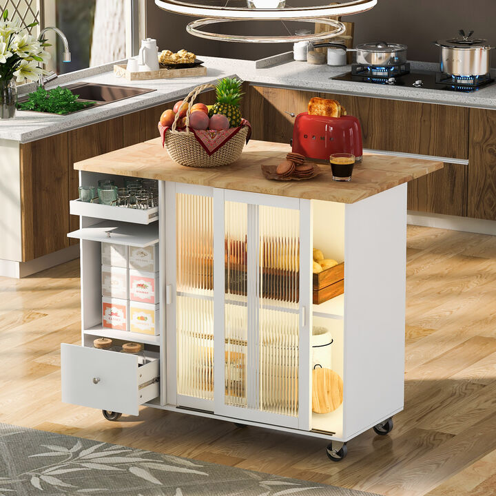 Streamdale LED Kitchen Island Cart with Drop Leaf & Storage