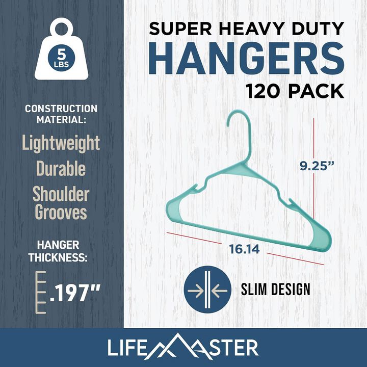 Plastic Clothes Hangers – Heavy Duty Hanger Set, for Organizing Clothes, Dresses, and Coat, Holds Up to 5 lbs, Space-Saving Hangers with Non-Slip Shoulder Grooves, Pack of 120, Aqua