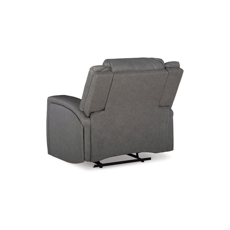 Vance Manual Recliner Chair, Gray Faux Leather, Pillow Top Headrest - Benzara