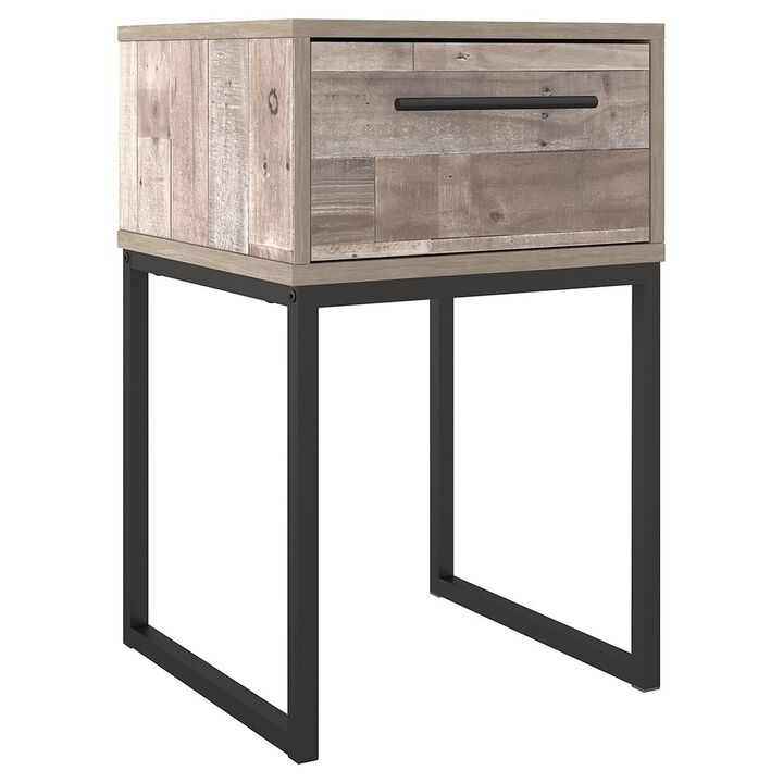 Grace 20 Inch Modern Nightstand, Metal Base, 1 Drawer, Whitewashed Wood-Benzara