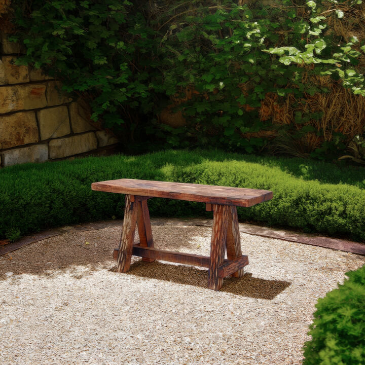 Wooden Garden Patio Bench With Retro Etching, Cappuccino Brown-Benzara