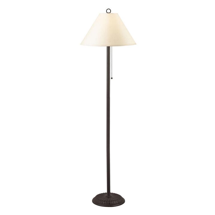 Metal Floor Lamp with Pull Chain Switch and Paper Shade, Off White and Black-Benzara